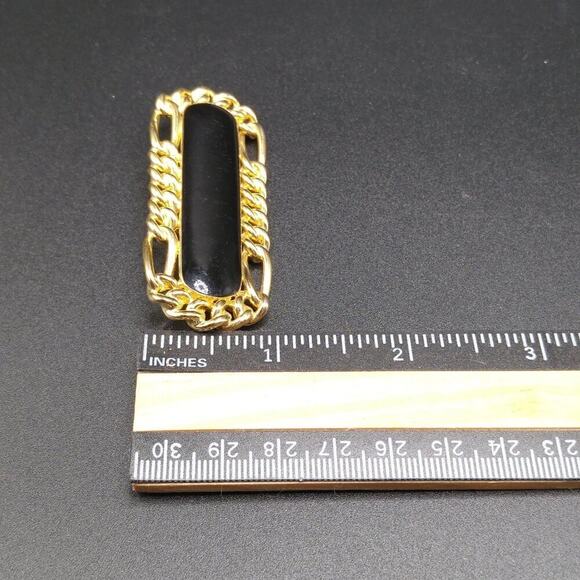 Vintage Monet Black Enamel Brooch, Gold Plated, Chain Design - Picture 7 of 10